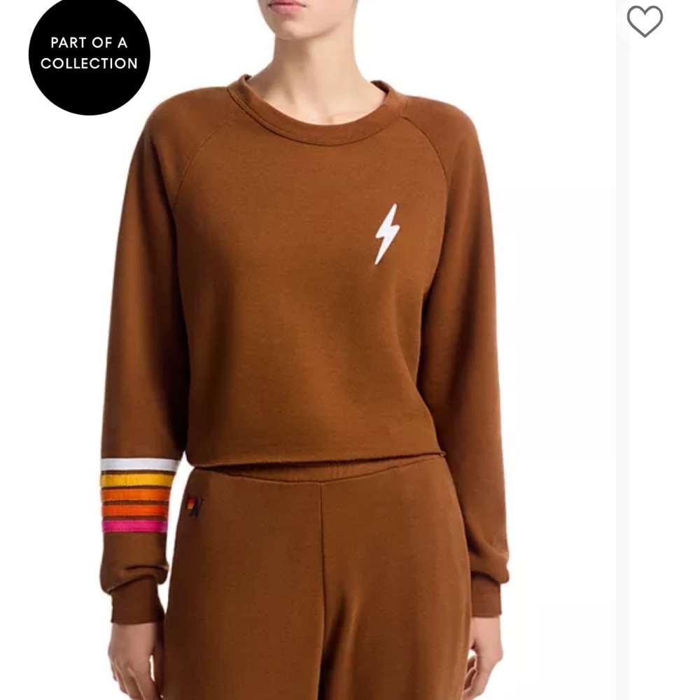 Brown Lightning Bolt crop Sweatshirt